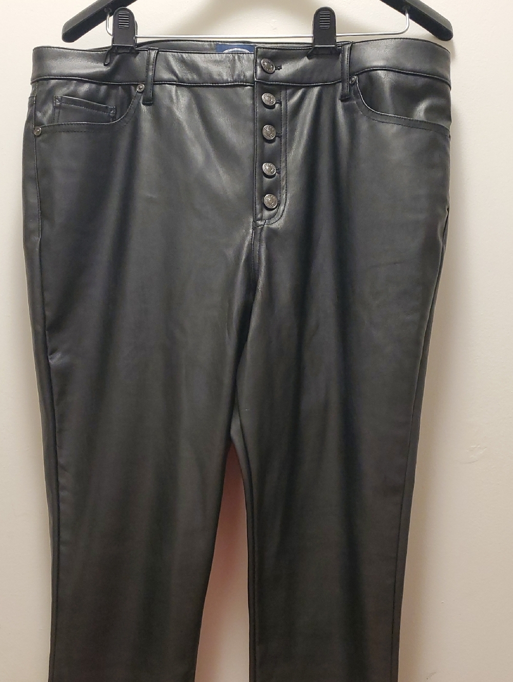 Black  Leather Button-Front Women’s Jeans